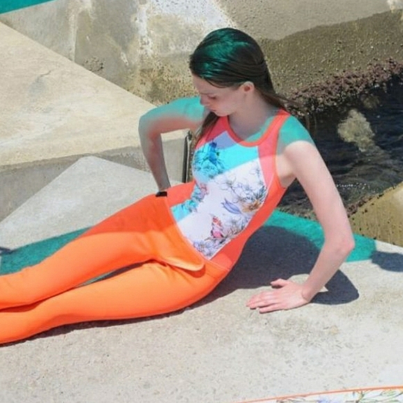 Stella McCartney x Adidas Floral Birds Mesh Cut Out Back 1 Piece Bathing Suit L - Picture 8 of 16